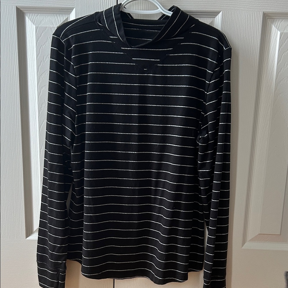 Talbots Black and Silver Striped Long Sleeve Mock Neck